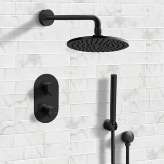 Shower Faucet Matte Black Thermostatic Shower System with Handheld, Rain Shower Head, Shower Faucet Set Remer SFH31